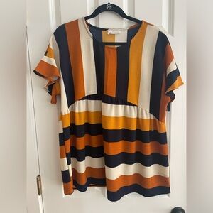 Orange and Blue Stripe Top
